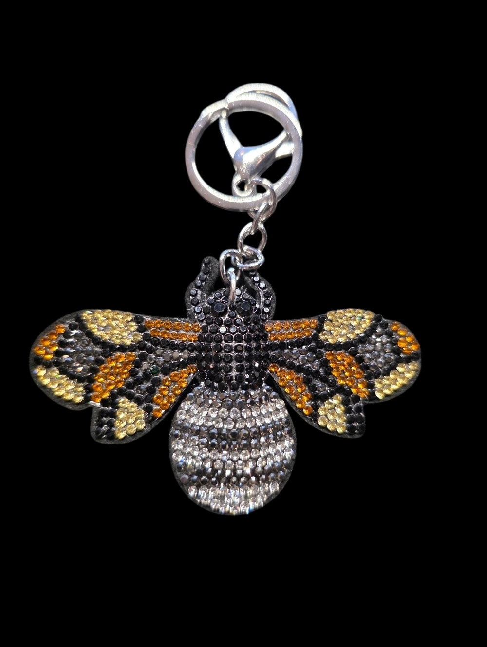 Bee Bag Charm Keyring Pendant with Black, Gold and Silver Crystals